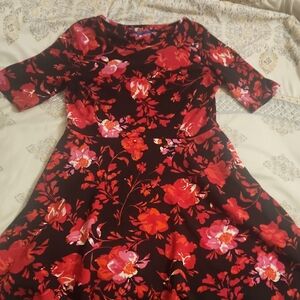 Apt. 9 Red and Black Floral Long Sleeve Dress
